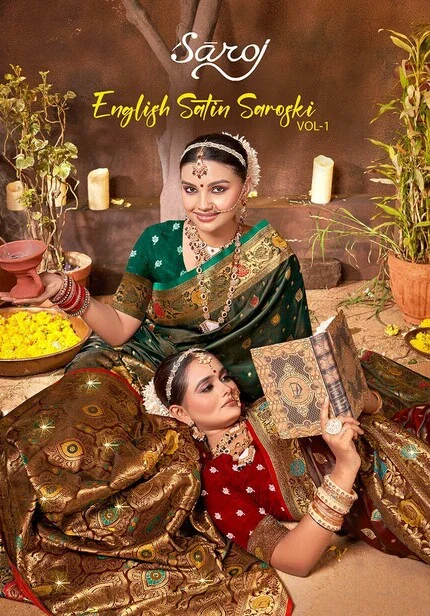 English Satin Saroski Vol 1 By Saroj Wedding Wear Silk Saree Suppliers In India